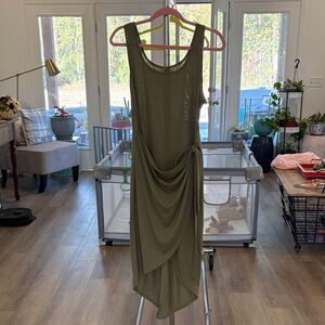 Elegant Olive Draped High-Low Dress